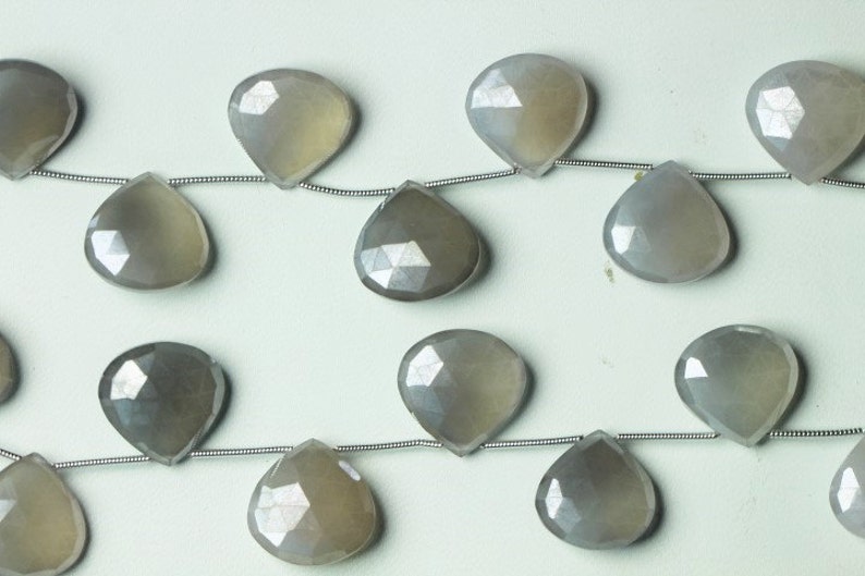 17 piece of faceted Heart shape coated mystic Light Gray CHALCEDONY briolette beads 17 mm Approx