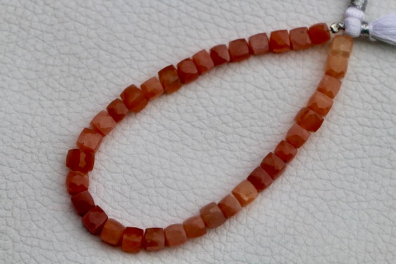 natural moonstone 8 inch long strand of FACETED cube shape PEACH MOONSTONE gemstone bead size 5 X 6 6 X 6 mm peach moonstone