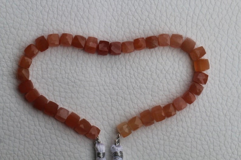 natural moonstone 8 inch long strand of FACETED cube shape PEACH MOONSTONE gemstone bead size 5 X 6 6 X 6 mm peach moonstone