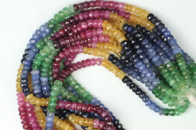 3 x 4 mm approx Yellow Sapphire Best quality MULTI PRECIOUS STONE 13 Inch long strands Emerald,Ruby Blue Sapphire 2 x 4