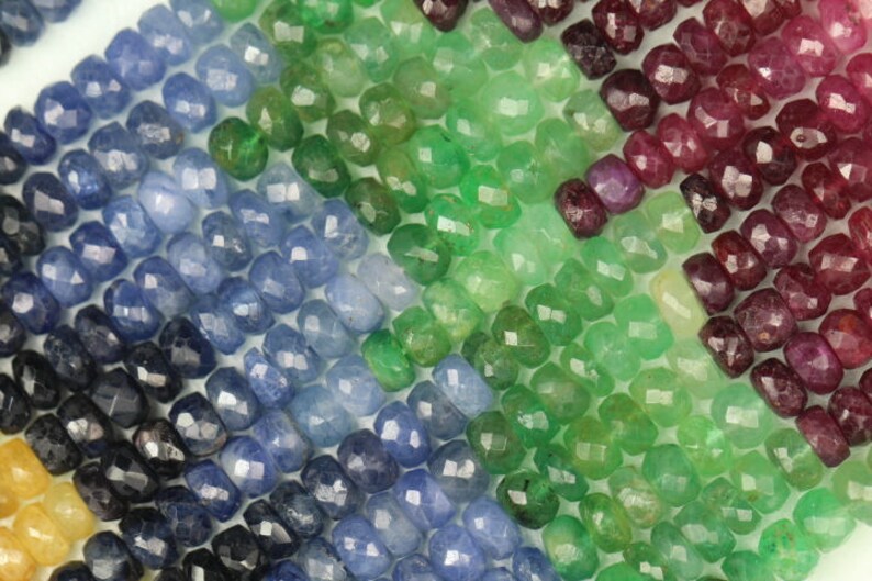 3 x 4 mm approx Yellow Sapphire Best quality MULTI PRECIOUS STONE 13 Inch long strands Emerald,Ruby Blue Sapphire 2 x 4