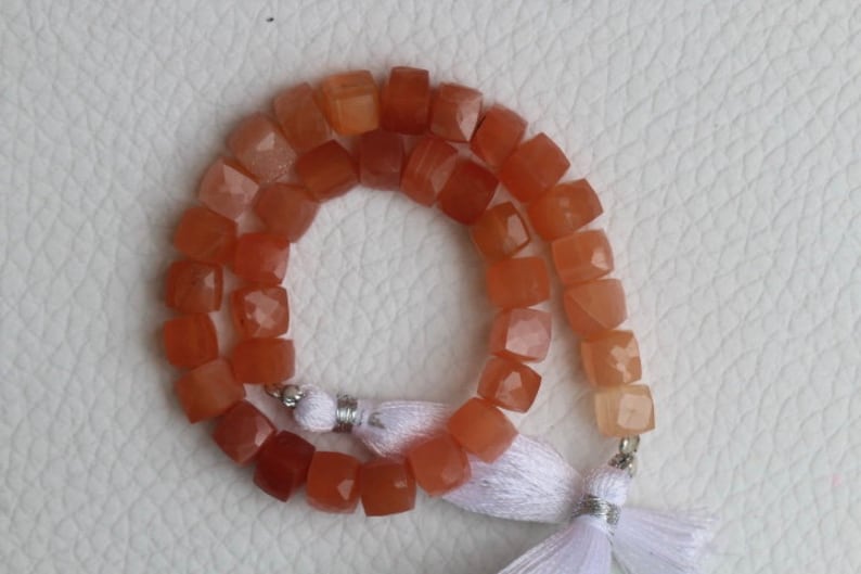 natural moonstone 8 inch long strand of FACETED cube shape PEACH MOONSTONE gemstone bead size 5 X 6 6 X 6 mm peach moonstone