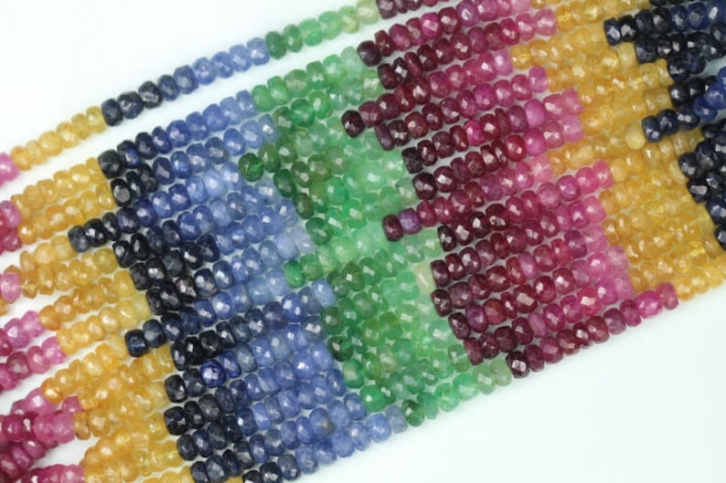 3 x 4 mm approx Yellow Sapphire Best quality MULTI PRECIOUS STONE 13 Inch long strands Emerald,Ruby Blue Sapphire 2 x 4