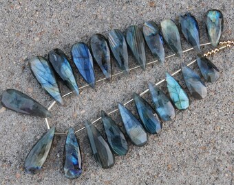 Natural, 20 piece faceted fancy labradorite teardrop briolette gemstone beads, 12x23--14x38 mm ap. labradorite pear, wholesale, multi flash