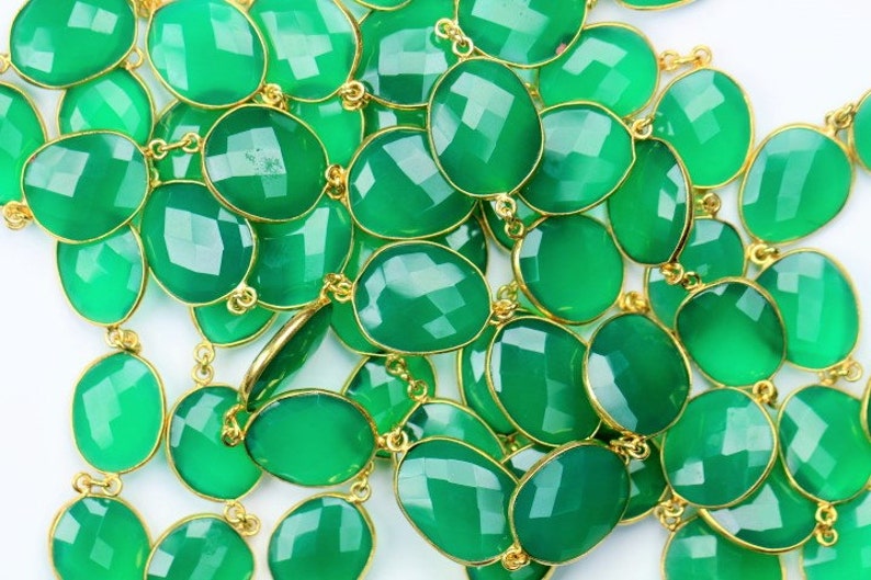 16 X 18 mm Approx Very Good quality 9 inch long strand connector chain gold plated GREEN ONYX 14 X 15