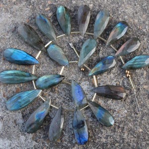 Natural, 20 piece faceted fancy labradorite teardrop briolette gemstone beads, 11x24--12x31 mm ap. labradorite pear, wholesale, multi flash