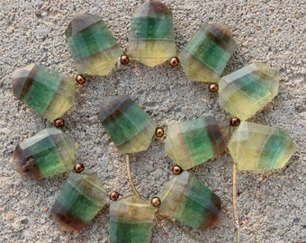 Natural Colour illusion, 11 pieces faceted drilled fluorite Fancy hexagon beads, 12 x 20 mm App, wholesale, fancy fluorite