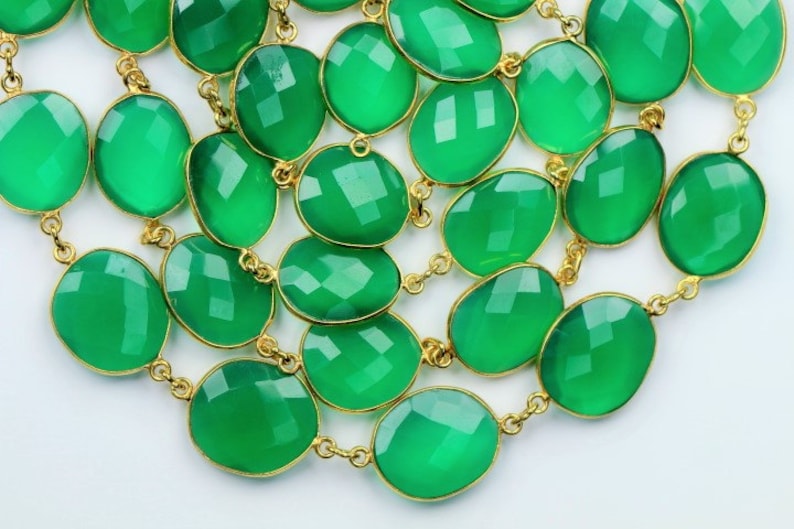 16 X 18 mm Approx Very Good quality 9 inch long strand connector chain gold plated GREEN ONYX 14 X 15