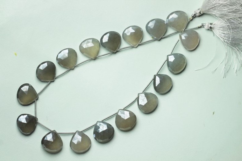 17 piece of faceted Heart shape coated mystic Light Gray CHALCEDONY briolette beads 17 mm Approx