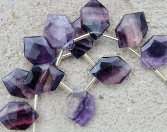 Cuentas facetadas de fluorita natural en forma de briolette / 10 piezas hexagonales / Tamaño: 13 x 20 mm / Fabricación de joyas / Florita [B049]