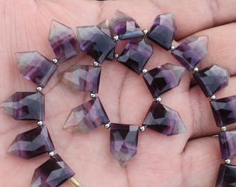 Cuentas de fluorita facetadas tipo briolette | 10 unidades, forma pentagonal | Tamaño aproximado: 11 x 17 mm | Engaste de joyería [C225]