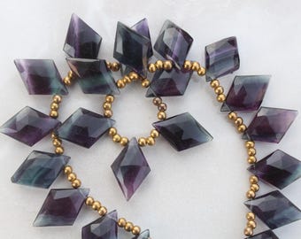 Fluorite Gemstone Faceted Briolette Beads | 10-Pieces Rhombus-Shaped | Size: 13x21 MM | Make Jewelry (C18)