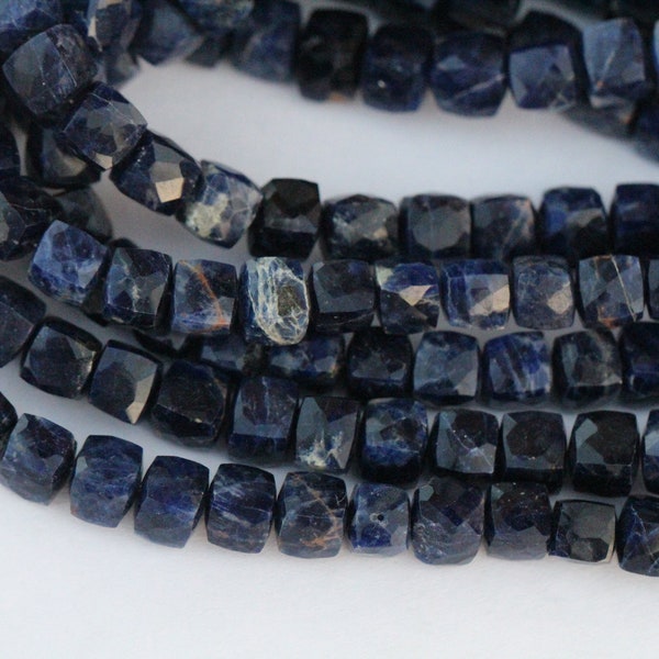 Natural, 8 inch long strand faceted Sodalite cube beads, 6--7 mm app, sodalite gemstone, sodalite box, wholesale, custom