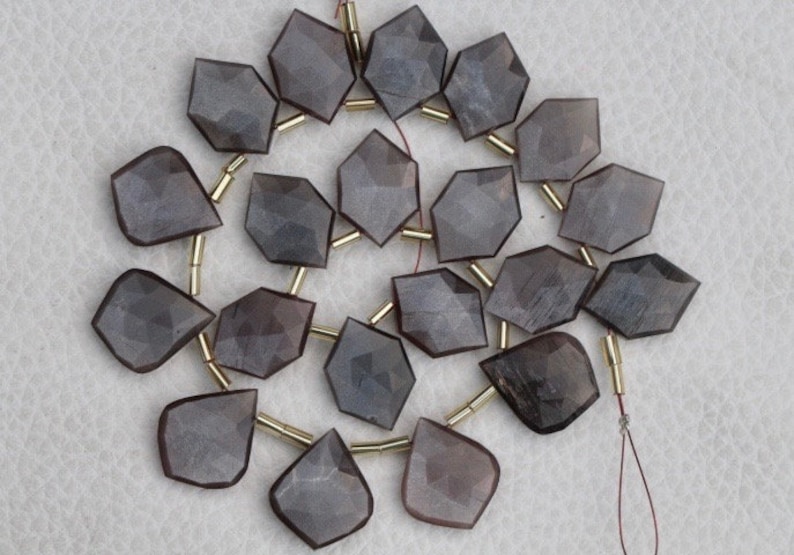 mystic drilled AA+ 18 pieces faceted fancy drilled COFFEE MOONSTONE briolette beads leaf and hexagonal...wholesale price custom orders