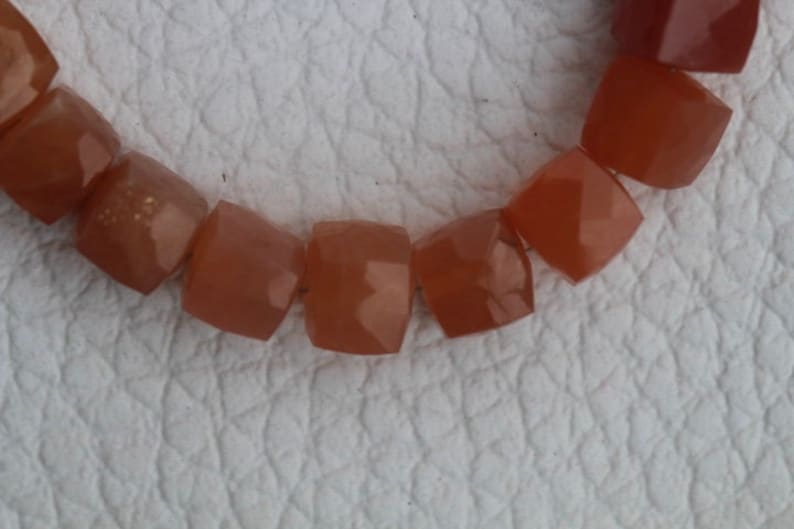 natural moonstone 8 inch long strand of FACETED cube shape PEACH MOONSTONE gemstone bead size 5 X 6 6 X 6 mm peach moonstone