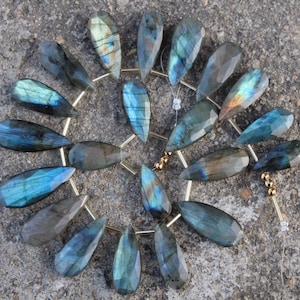 Natural, 20 piece faceted fancy labradorite teardrop briolette gemstone beads, 10x23--13x31 mm ap. labradorite pear, wholesale, multi flash