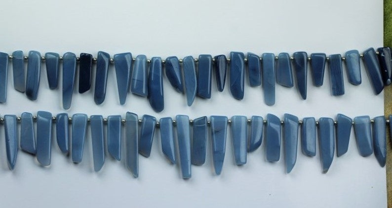 10 inch long strand smooth BLUE OPAL sticky beads 4.5 x 6.5 x 17--6 x 7 x 32 mm