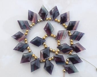 Fluorite Gemstone Faceted Briolette Beads | 10-Pieces Rhombus-Shaped | Size: 13x20 MM | Make Jewelry (C152)