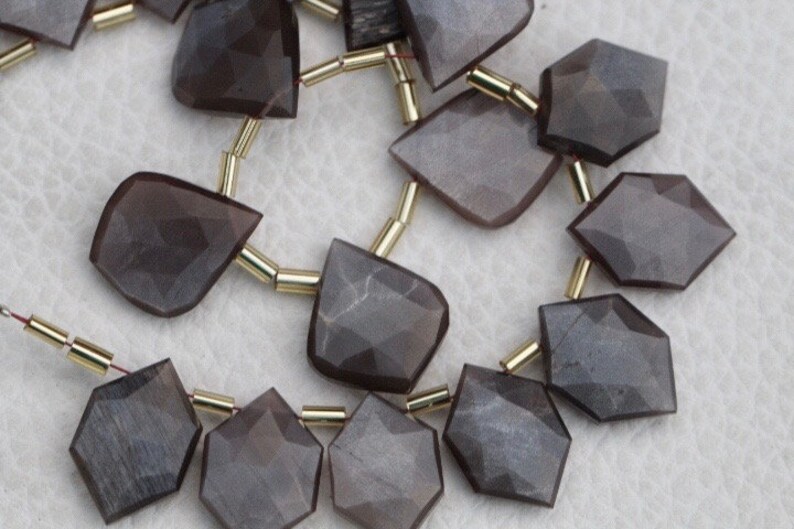 mystic drilled AA+ 18 pieces faceted fancy drilled COFFEE MOONSTONE briolette beads leaf and hexagonal...wholesale price custom orders