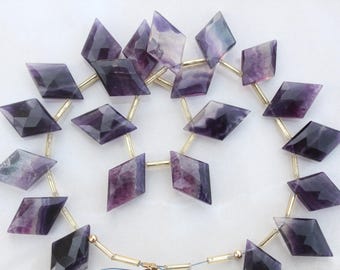 Fluorite Gemstone Faceted Briolette Beads | 10-Pieces Rhombus-Shaped | Size: 12x20 MM | Make Jewelry (C153)