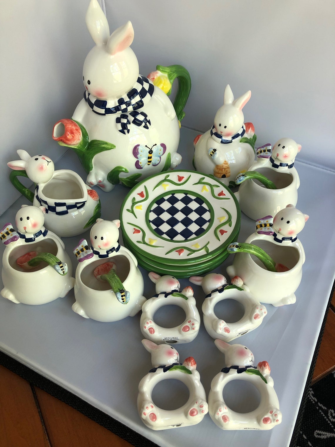 Miniature Ceramic Bunny Rabbit Tea Set Easter Spring Mercuries Etsy