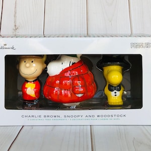 Peanuts Charlie Brown Snoopy and Woodstock Decoupage Hallmark Ornaments