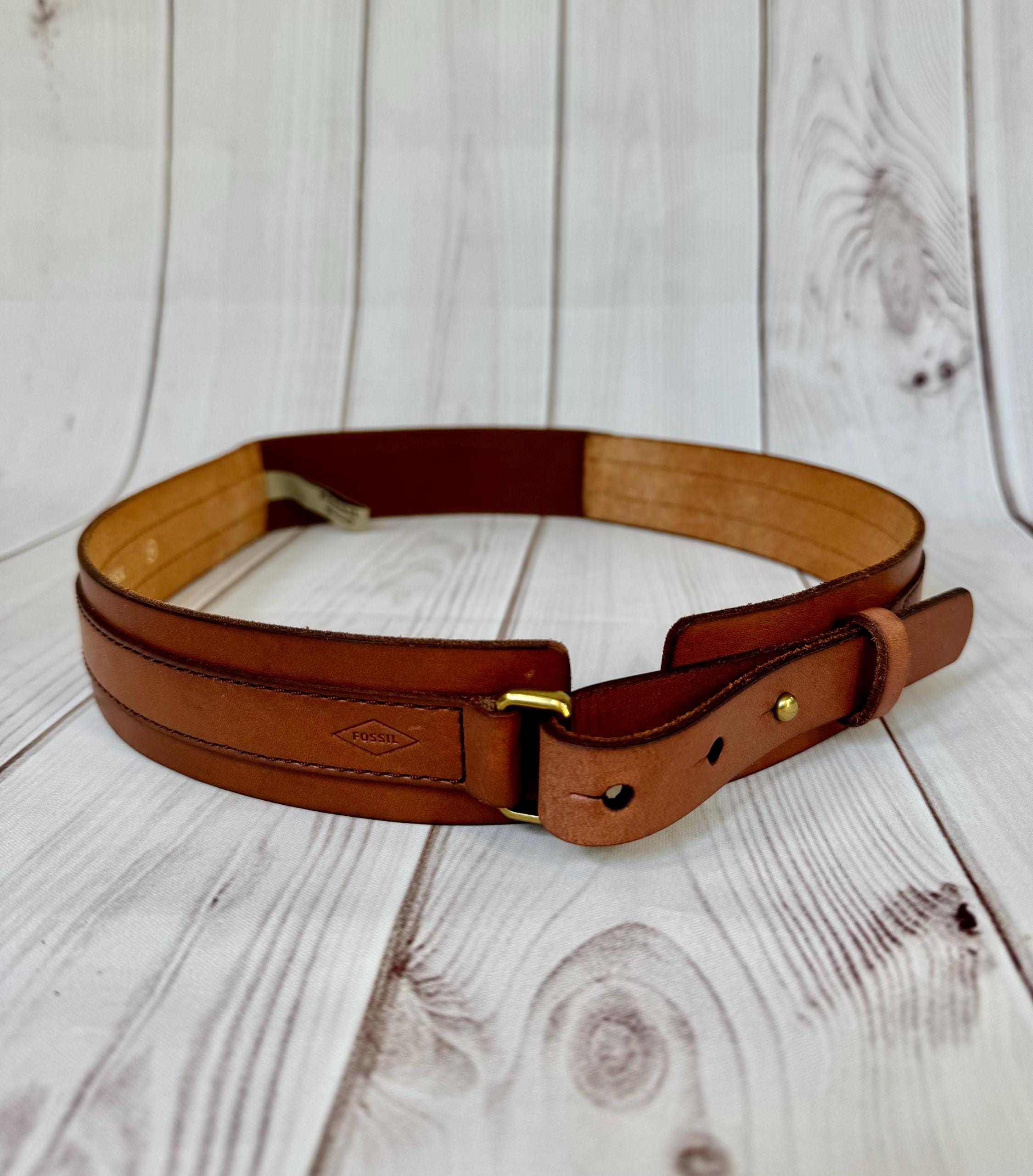 fossil ブラウンレザー ベルト ロープバックル　vintageベルト Vintage Fossil Belt - Etsy