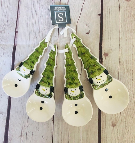 Cynthia Dunn Designs Ceramic Joyful Snowman Measuring Spoons Etsy