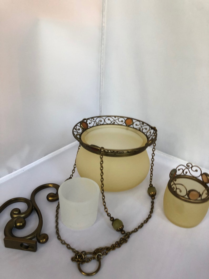 Partylite Retro Paris Hanging Candle Lamp Chain Bracket And Matching Votive Holder