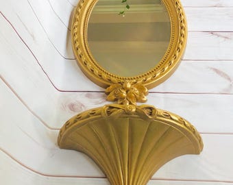 Espejo y estante vintage para decoración de pared en tono dorado Productos Burwood