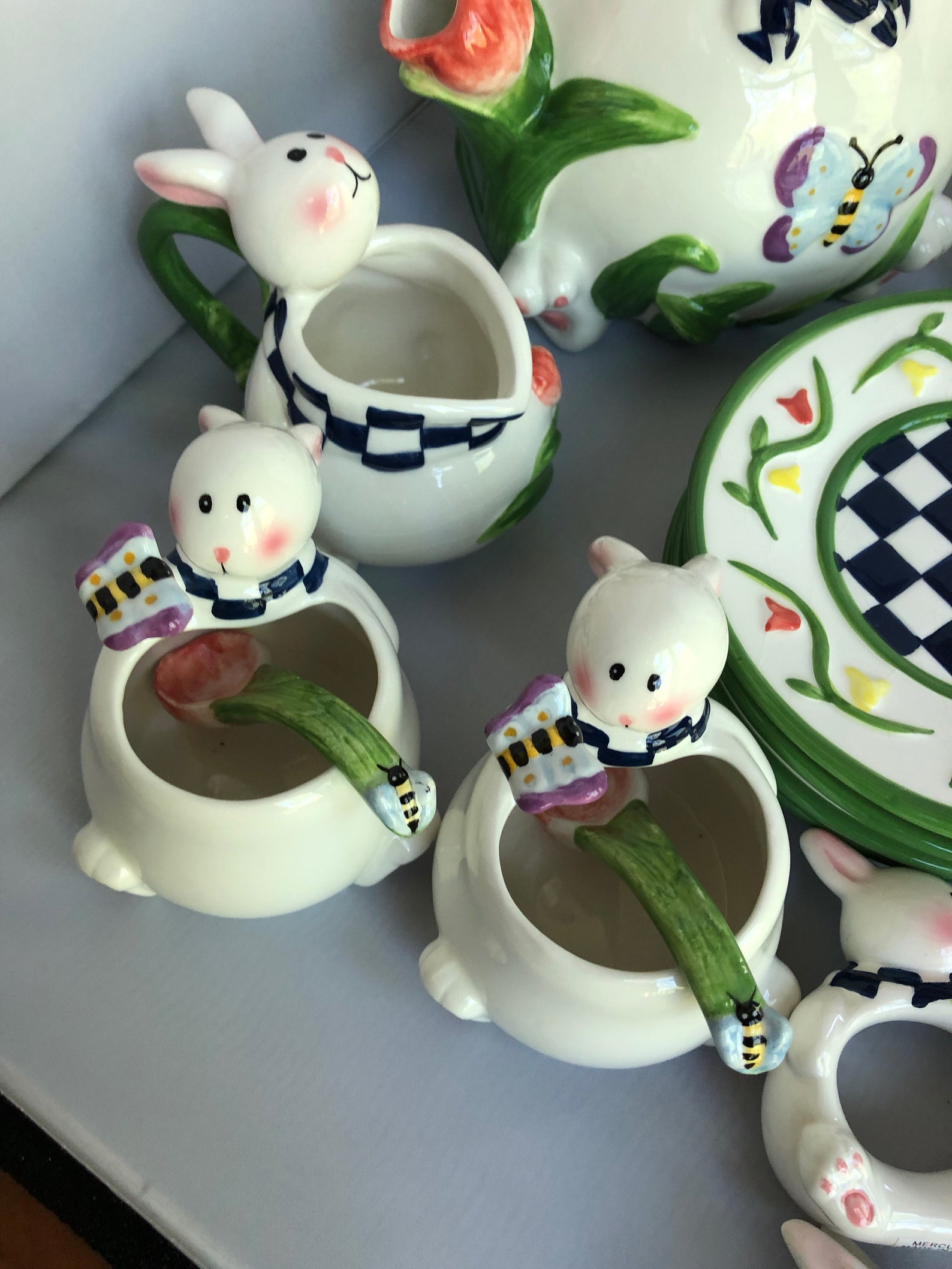 Miniature Ceramic Bunny Rabbit Tea Set Easter Spring Mercuries Etsy