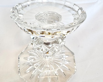 Vintage Waterford Crystal Pillar Candle Holder Bedford Pattern Footed