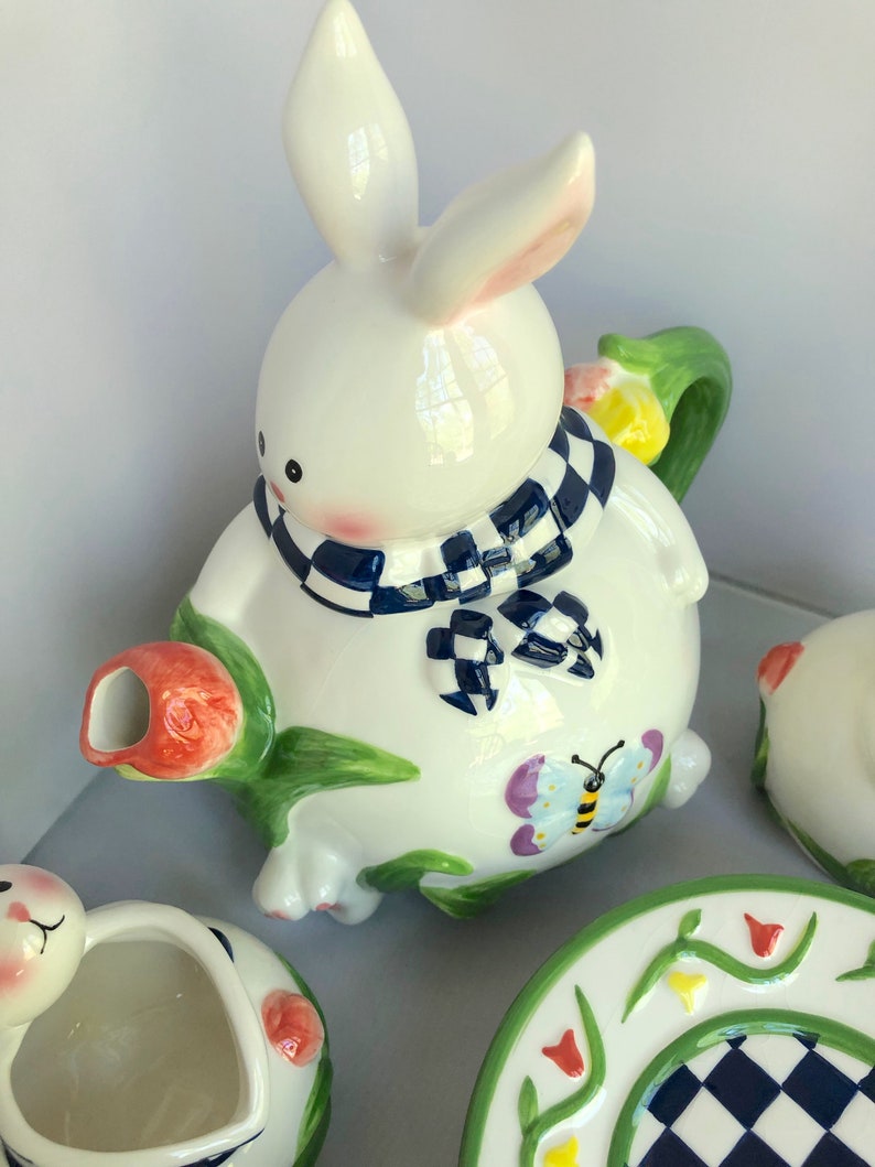 Miniature Ceramic Bunny Rabbit Tea Set Easter Spring Mercuries Etsy