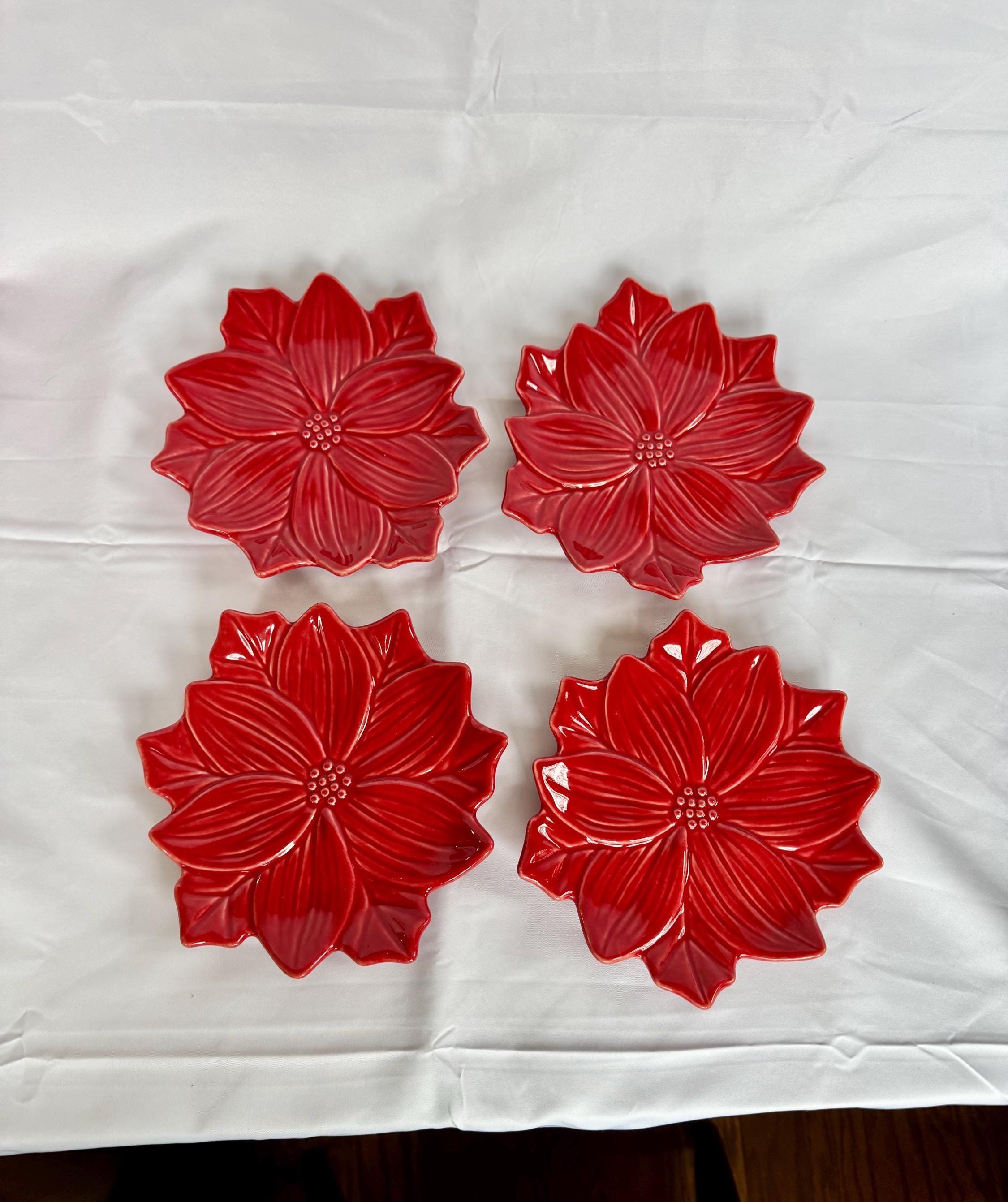 Williams Sonoma Christmas Poinsettia Appetizer Plates Set of 4 - Etsy
