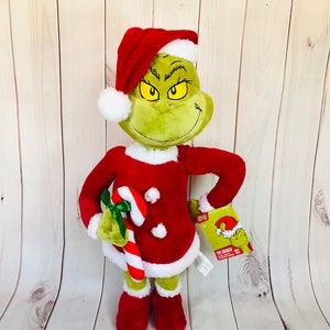 The Grinch Holiday Greeter Christmas Santa Suit Holding Candy Cane 22”