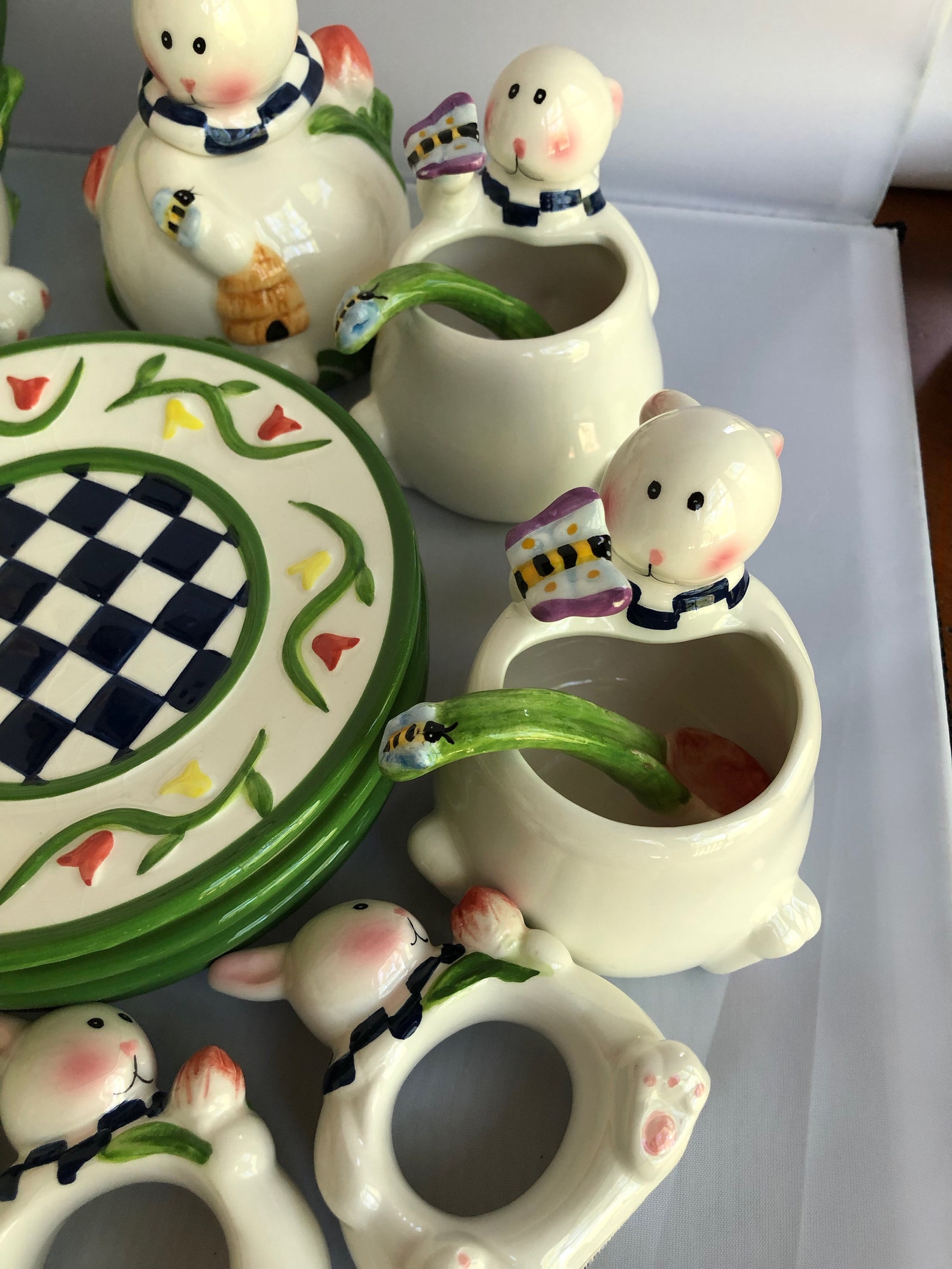 Miniature Ceramic Bunny Rabbit Tea Set Easter Spring Mercuries Etsy