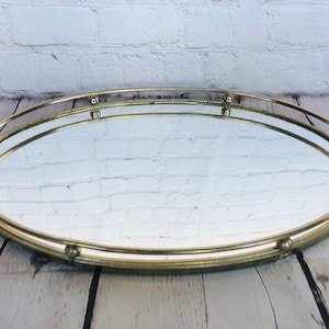 Vintage Vanity Oval Antique Gold Tone Mirror Double Rim