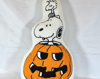 Peanuts Snoopy i Woodstock Jack O Lantern Halloweenowa poduszka dyniowa