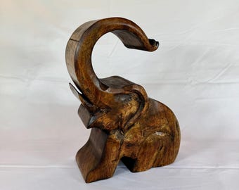 Elephant Hand Carved Wood Wine Bottle Display Holder