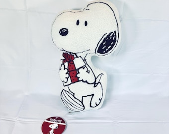 Peanuts Snoopy Boże Narodzenie Biały Sherpa Haftowana Poduszka Dekoracyjna