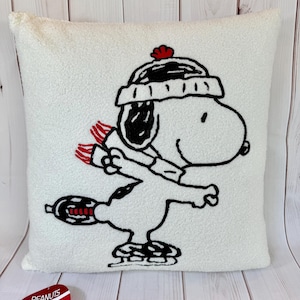 Erdnüsse Snoopy Elfenbein Sherpa Gesticktes Weihnachtswinter-Dekor- Dekokissen