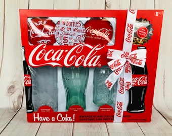 Coca-Cola-Glas-Sammler-Geschenkset mit Untersetzern zum Geburtstag