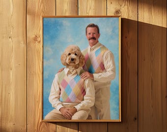 Pet Potrait, Human and Pet Portrait, Custom Portrait, Birthday Memorial Gift Idea, Funny Dog, Gift For Him, Man Cave, Gift For Husband
