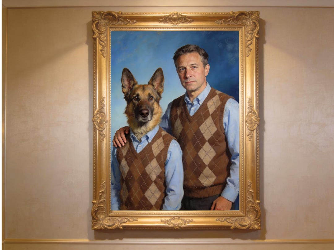 Pet Owner Portrait Owner Portrait From Photo Portrait With Dog Dog With ...