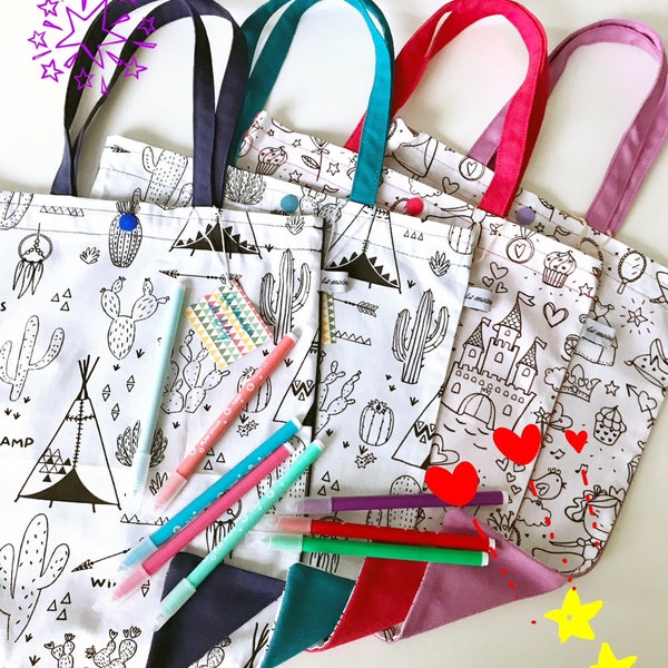 Sac "Tote bag" enfant à COLORIER Licorne / Princesse / Lama