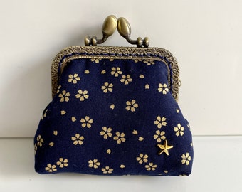 Henriette purse - Japanese Sakura navy blue and gold fabric, metal clasp