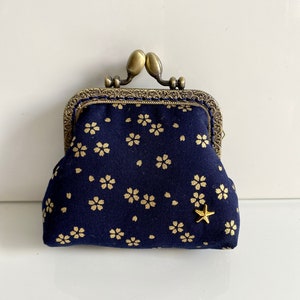 Henriette purse - Japanese Sakura navy blue and gold fabric, metal clasp