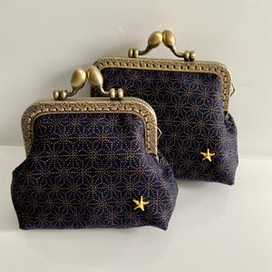 Henriette purse - navy blue and gold Asanoha Japanese fabric, metal clasp