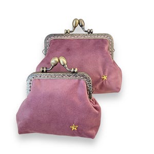 Porte-monnaie Henriette - tissus japonais velours vieux rose, fermoir métal