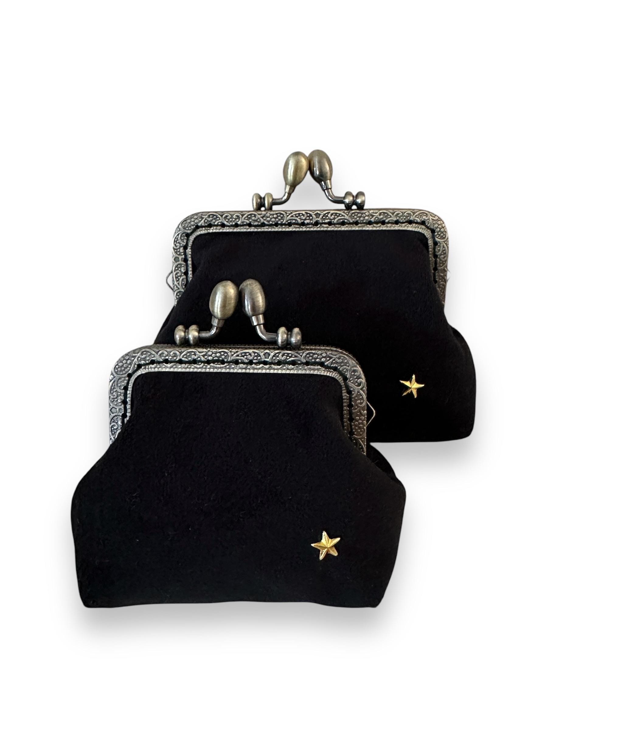 Porte-monnaie Henriette tissus japonais velours noir, fermoir